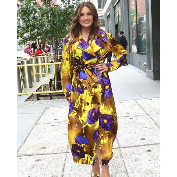 Dries Van Noten floral satin trench coat yellow women US 8 double-breasted - Picture 6 of 16